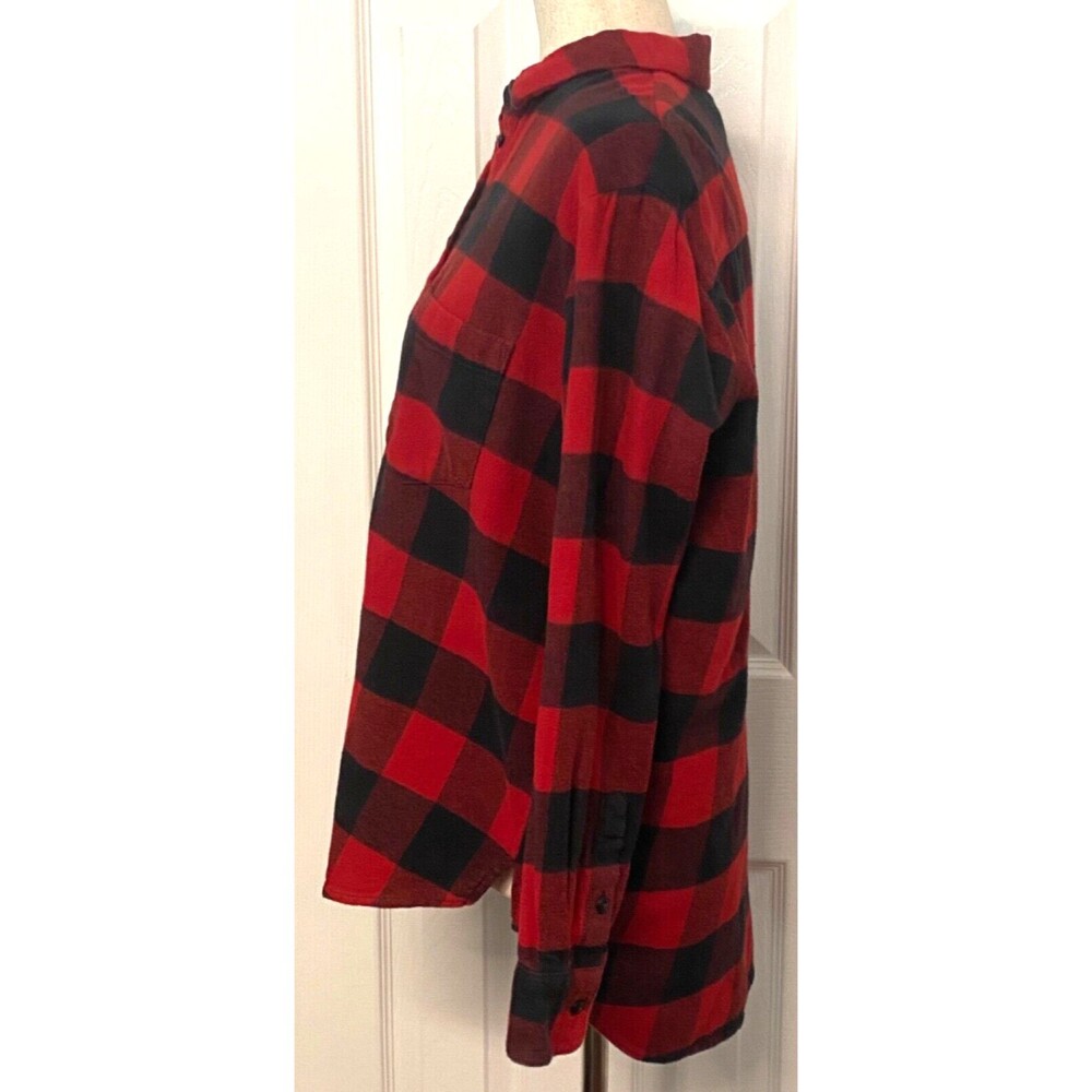 MADEWELL Women's S Flannel Shirt Oversized Buffalo Check Red Black Plaid Cotton - Picture 4 of 8